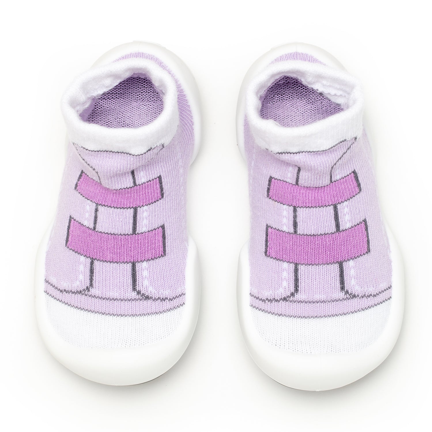 Pair of lavender baby shoes.