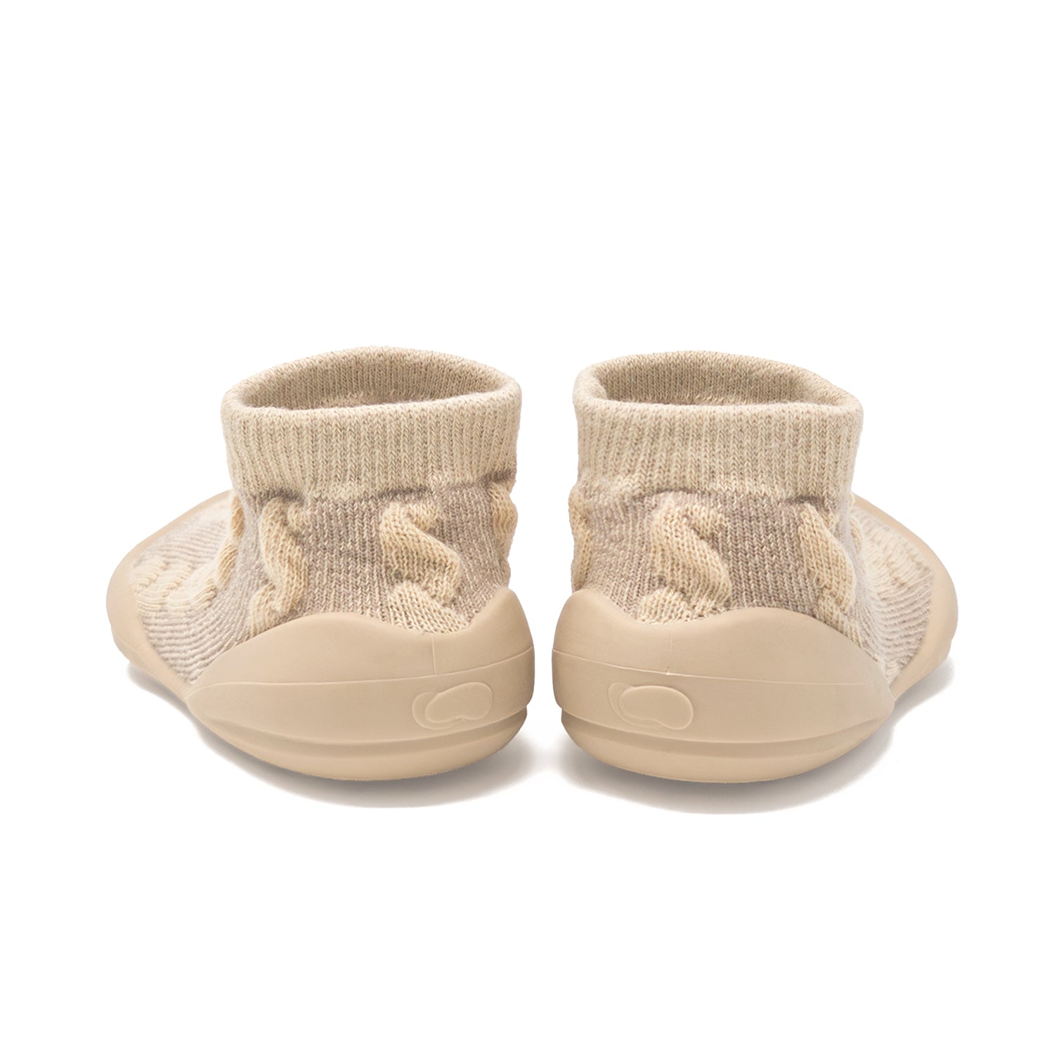 Beige baby sock-shoes.