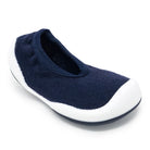 Navy and white slipper shoe.