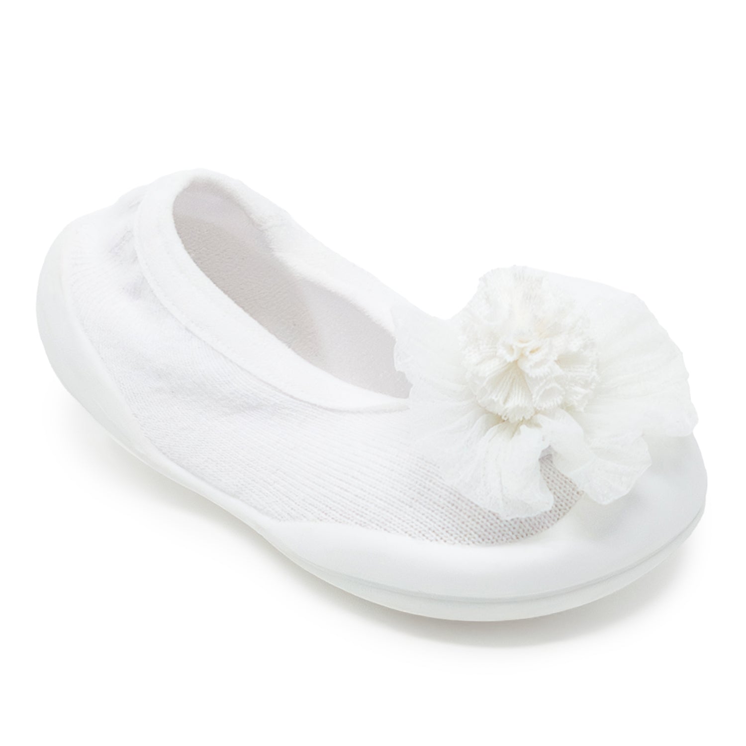 White slipper with flower.
