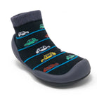 Black sock shoe with car print.