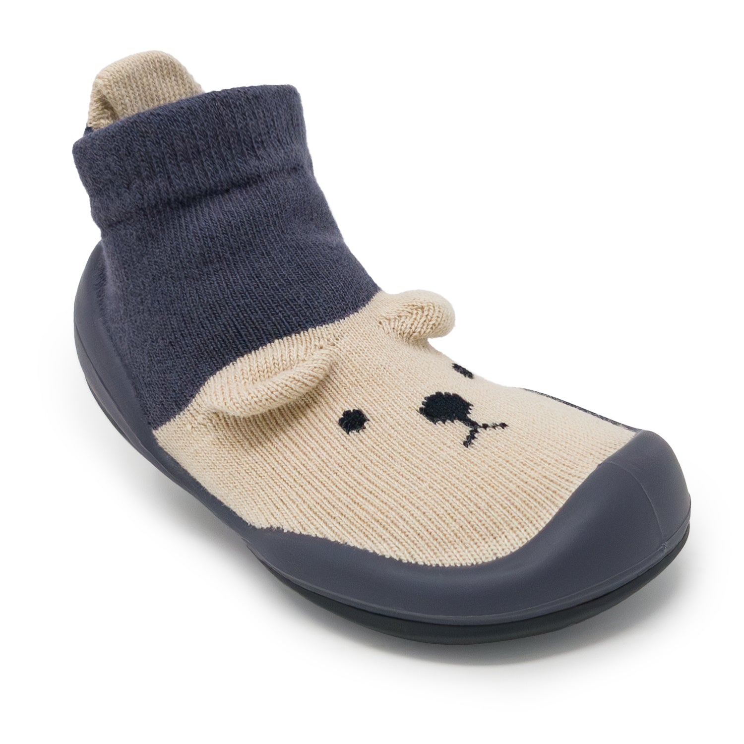 Sock shoe with bear design.
