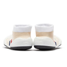 A pair of baby shoes, back view.
