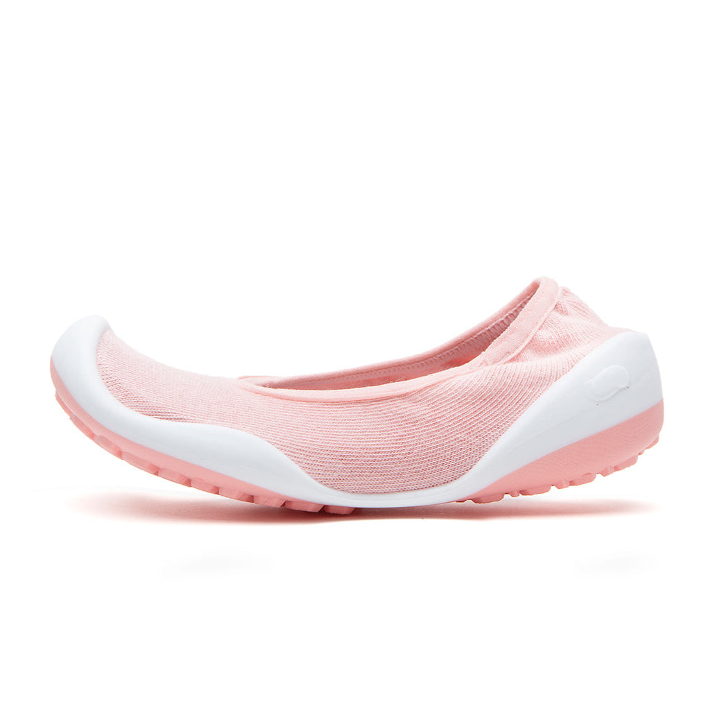 Pink ballet flat with white accents.