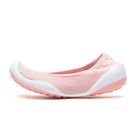 Pink ballet flat with white accents.