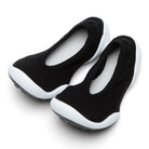 Black and white sock-like shoes.