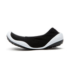 Black slip-on shoe with white sole.