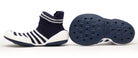 Navy and white striped baby shoe.