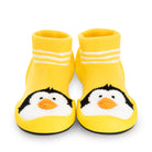 Yellow toddler sock shoes with penguin design.
