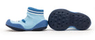 Blue sock shoe with nonslip sole.