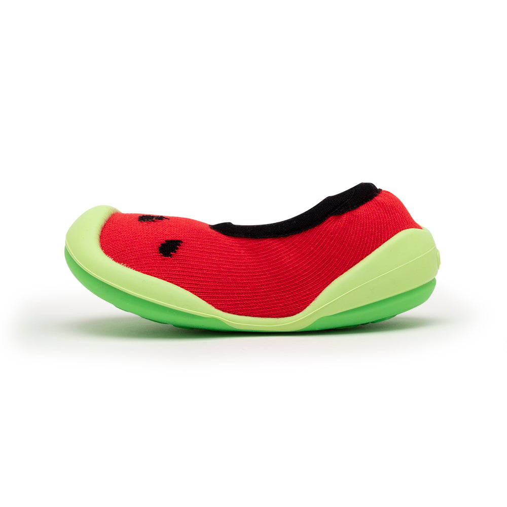 Watermelon patterned sock shoe.