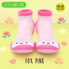 Pink socks with fox design.