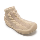Beige knit shoe-sock with rubber sole.