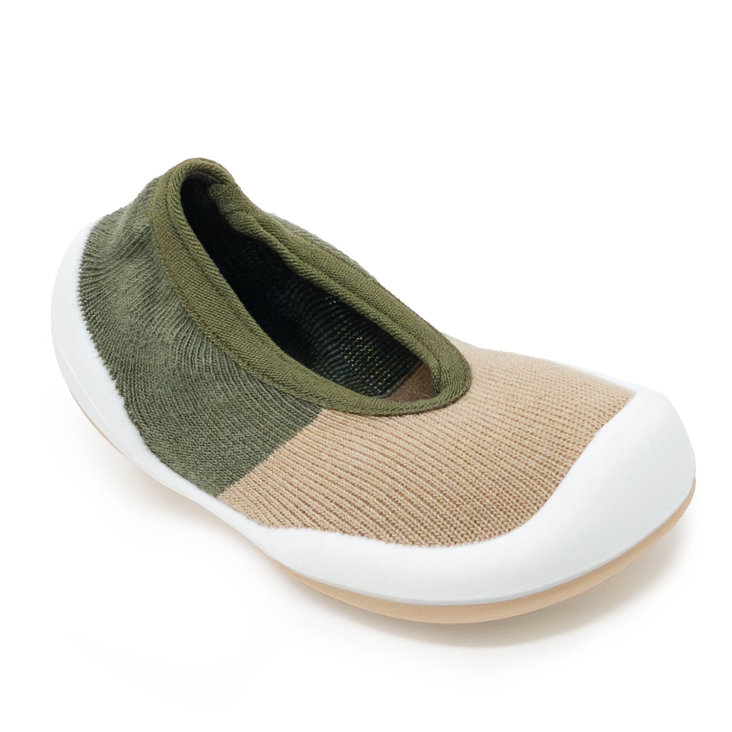 Flat Color Block Olive Baby First Walker Shoes | Non-Slip Toddler