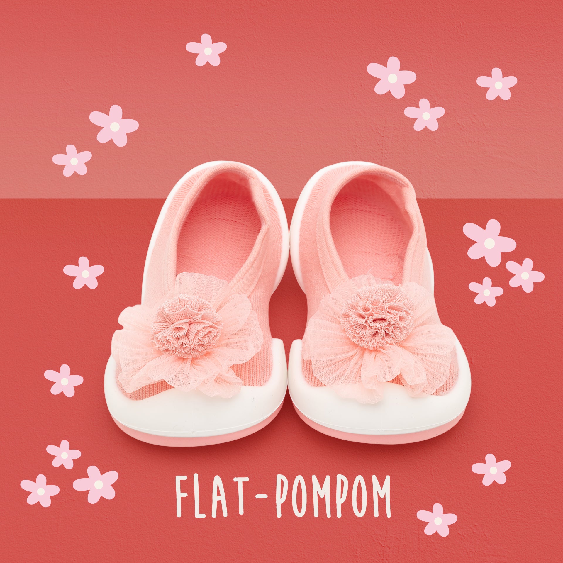 Komuello baby toddler firstwalker sock shoes: washable Flat - Pompom